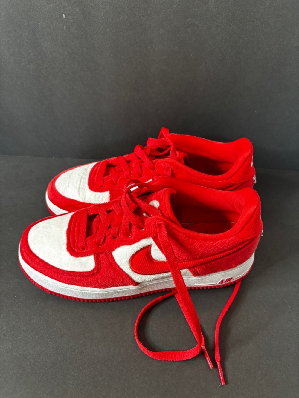 Nike Air Red and White Low-Top Sneakers Valentines Day Edition (fuzzy)